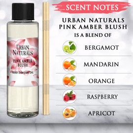Urban Naturals Pink Amber Blush Scented Oil Reed Diffuser Refill with Free Set of Reed Sticks! Beautiful Florals, Luscious Fruits, Vanilla, Amber & Sandalwood | Made in The USA