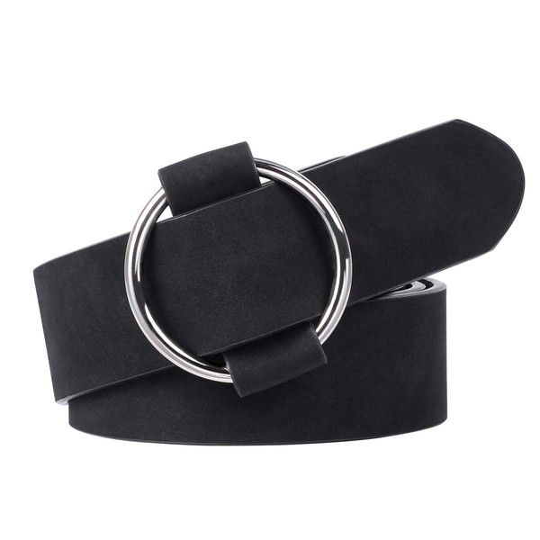 XZQTIVE Women's Leather Belt with Circle Buckle No Pin &