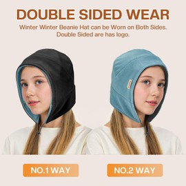 Sukeen Kids Winter Beanie Hat Girls Boys Double Side Wear Warm Hat Antistatic Cold Weather Hat Fleece Skull Cap for Outdoor Light Blue