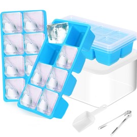 Ice Trays for Freezer with Lid and Bin, JRISBO 6 Pack Silicone Ice Cube Tray Storage Iced Bucket Kits, Stackable & Leak Proof Large Ice Cube Molds for Cocktail, Whiskey, Soup, Baby Food