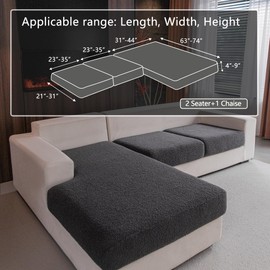 OHSIO Couch Cushion Covers for Sectional Sofa, Stretch Soft Sofa Slipcovers Washable Wear-Resistant Universal Furniture Protector with Elastic Bottom (2 Seaters Covers+1 Chaise Cover, Dark Gray)