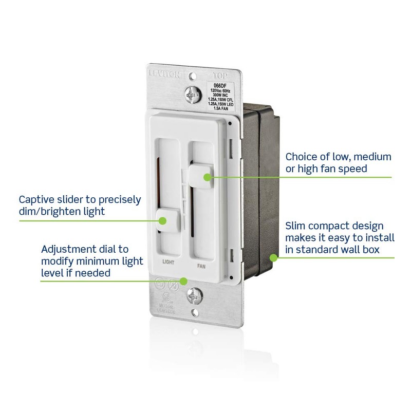 Leviton SureSlide Ceiling Fan Control and Dimmer Switch for LED,