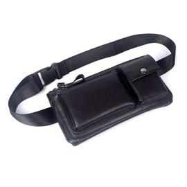 Leather Waist Pack Fanny Bag for Men Women Outdoor Travel Hiking Running Hip Slim Bum Belt Pack Purse Wallet Cell Phone Shoulder Pouch Black