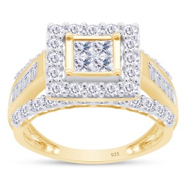 SAVEARTH DIAMONDS 2 1/10 ct. t.w Multi Cut Lab Created Moissanite Diamond Square Frame Cluster Engagement Bridal Ring In 14K Yellow Gold Over Sterling Silver (VVS1 Clarity 2.10 Cttw)-9