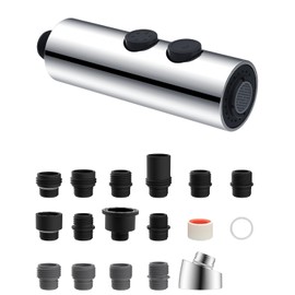 Hibbent Metal Pull Down Kitchen Faucet Head Replacement with 15 Adapters, Sink Spray Head, 2 Function Spray Nozzle Compatible with Moen, American Standard, Delta, Kohler Faucets, Chrome (Silver)