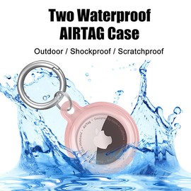 AgoumLux 4er Pack AirTag Schlüsselanhänger Airtag Hülle, Air Tag Anhänger Holder Airtag Halter, Leder: Braun/Schwarz, Klar: Blau/Pink