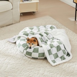 Ohocut Checkered Dog Blanket, Sage Green Jacquard Sherpa Blankets for Small Dog and Cats, Cute Aesthetic Style Fluffy Fleece Pets Blanket for Couch Protection Washable, 30"x40"