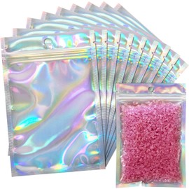 EgticLive 100 Pack Resealable Holographic Bags for Small Business, Iridescent Mylar Bags with Clear Front Smell Proof Foil Packing Pouches for Multipurpose Storage (3 X 4 inches)