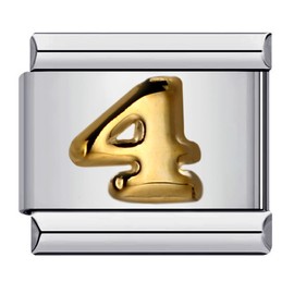4 Four Number Age Birthday Birth Month Date Anniversary Gold Silver Italian 9mm Link Stainless Steel Bracelet Charm Compatible With Nomination 9mm Bracelet