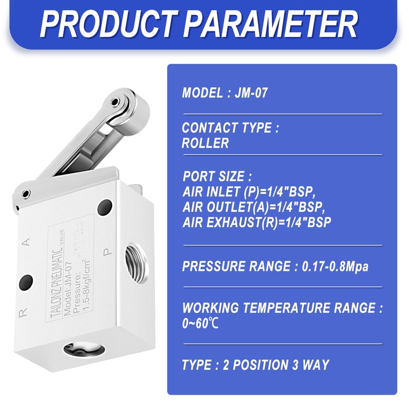 TAILONZ PNEUMATIC 2 Position 3 Way 1/4 Inch Roller Pneumatic