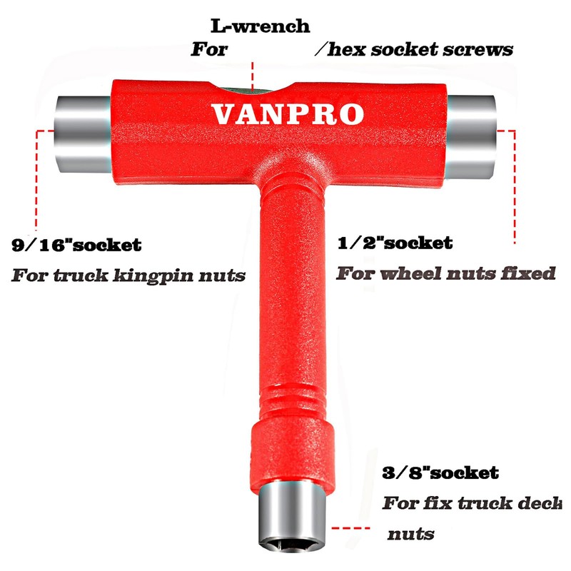 Vanpro All-In-One Skateboard Tool, Universal Carrying, Multi-functional Skateboard Maintenance, Allen