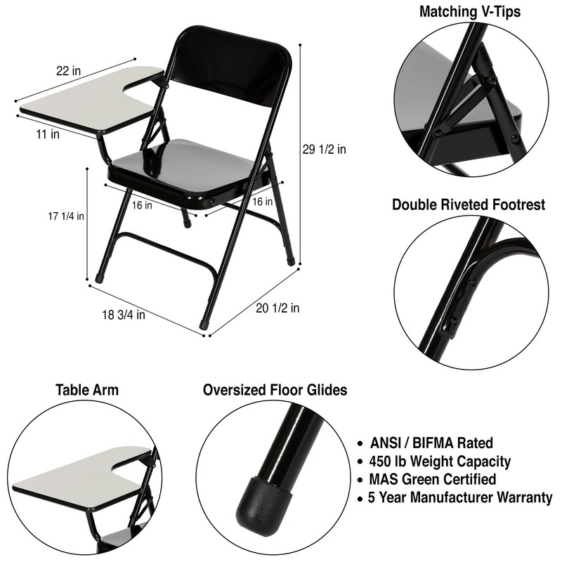 OEF Furnishings Tablet Arm (2 Pack) Folding Chair, Black