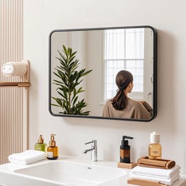24x36 Black Bathroom Mirrors for Over Sink, Rectangle Mirror, Black Frame Wall Mirrors, Bathroom Vanity Mirror, Modern Rectangular Mirror, Framed Shatter Proof Mirror for Restroom Dresser Fireplace