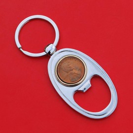US 1945 Lincoln Small Cent BU Uncirculated Coin Gold Silver Two Tone Key Chain Ring Bottle Opener NEW - Lucky Penny