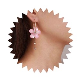 Enautoabs Bohemia Acrylic Flower Dangle Hoop Earrings Crystal Cz Tassel Earrings Pink Crystal Flower Hoop Earrings Romantic Resin Flower Hoop Earrings Jewelry for Women