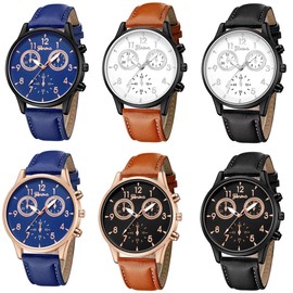 CdyBox Men Fashion PU Leather Watch Casual Business Quartz Wrist Watches Wholesale 6 Pack