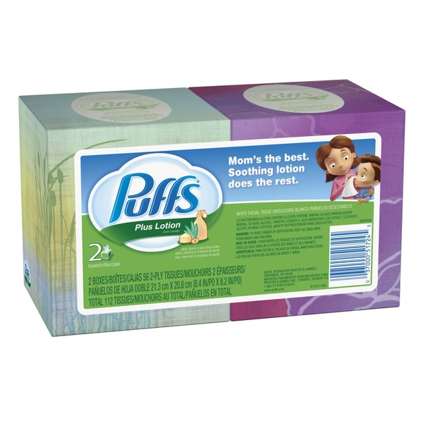 Puffs Plus Lotion Unscented Facial Tissues, 56-Count (Pack of 12)