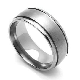 DoubleAccent 8MM Comfort Fit Titanium Wedding Band Beveled Edges Grooved Dome Ring (Size 7 to 14) Size 14