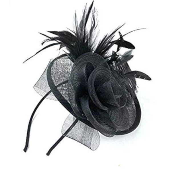 Large Net and Hessian Flower Design Fascinator on Black Headband with Feathers