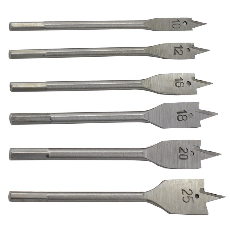 Aussel 6PCS Wood Flat Drill Bits Set 10,12,16,18,20&25mm Woodworking Hole