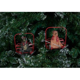C&F Home Bear Ski Lift Christmas Decor Decoration Ornaments, Assortment of 2, A/2 Brown