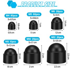 210Pcs Black Plastic Dome Nut, 6 Sizes Bolt Protection Caps Cover, Dome Head Decorative Cap Nuts, Thread Bolt Cover Cap, Hex Head Bolt Covers, Hex Acorn Cap Nuts Assortment Kit for Matching Screws