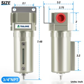 TAILONZ PNEUMATIC 3/4" NPT Industrial Grade Heavy Duty Particulate Air Filter with Metal Bowl - Paint Spray Compatible, Manual Drainage System