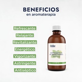 Aceite Esencial Menta Puro, Cosmético capilar bucal corporal, uso en difusor Aromaterapia, Spa Hebbe Cosmetics & Ludika 50ml