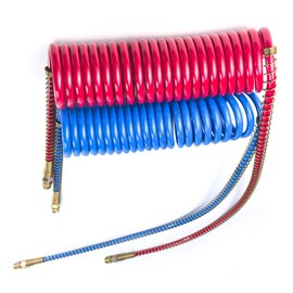 15Ft Coiled Air Brake Hoses Assembly with 40'' & 12'' Lead Red & Blue for Semi Truck Tractors Trailers