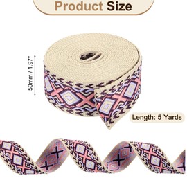 sourcing map 5 Yards Cotton Webbing Strap, 2-inch(50mm) Jacquard Webbing Ribbon Embroidery Polyester Webbing Straps Purse Strap Belt for Purse Bag Crafts Clothing, Purple-Pink