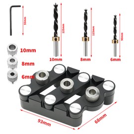 6/8/10 mm Self-Centring Woodworking Dowel Gauge Kit, 3-in-1 Drilling Template Furniture Construction with Positioning Clip Adjustable Drill Guide Puncher Locator and Limiter