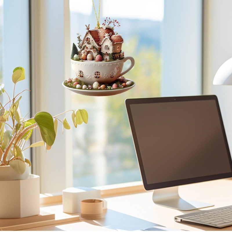 Easter Hangable Decorations, Coffee Cup House Easter Egg Cute Decorative