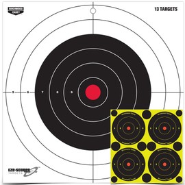 BIRCHWOOD CASEY 12" Eze-Scorer Bull's-Eye Practice Shoot-Up Brilliant White Paper Targets for Indoor and Outdoor Use, 13 Targets