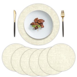 Round Placemats Set of 6, Faux Leather Place Mats, Heat Resistant Dining Table Mats, Hot Pads for Kitchen, 13 Inch Farmhouse Wipeable Waterproof Placemat for Kitchen Table Decor (Beige)
