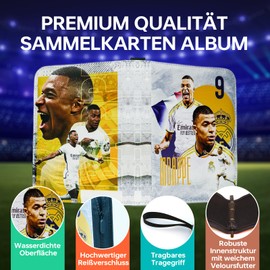 Oirigaga Football Trading Card Album with 4 Pockets, 50 Sleeves and Zip, Carry Handle for 400 Cards, Football Cards, Scrapbook, Collector's Folder, 3-Ring Sports Cards, Book Folder Folder