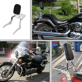 Comfortable Leather Backrest Sissy Bar + Luggage Rack Pad Compatible With Kawasaki Vulcan 900 VN900 1996-2018 (Chrome) (Chrome)