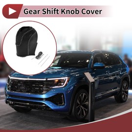 X AUTOHAUX Anti-Slip Gear Shift Knob Cover Car Stick Shifting Handle Protector for Volkswagen Taos 2022-2023 Black Gray Faux Leather