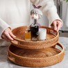 Round Rattan Tray, Hand Woven Serving Tray with Handles, Wicker