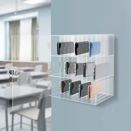 CNCEST 3-Tier Clear Cell Phone Locker Box, Acrylic Cell Phones Storage Cabinet, Cell Phone Storage Box with Door Locks for Classroom School Students Office Factory Employees