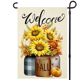 Fall Garden Flag 12x18 Inch Double Sided Welcome Floral Small Seasonal Fall Flag Autumn Yard Outdoor Flag Decoration