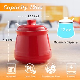 DAYYET Sugar Bowl with Lid and Spoon, 12 oz Ceramic Sugar Bowl with Spoon, Sugar Container for Coffee Bar, Sugar Jar Sugar Dispenser Bowl, Red Kitchen Decor and Accessories