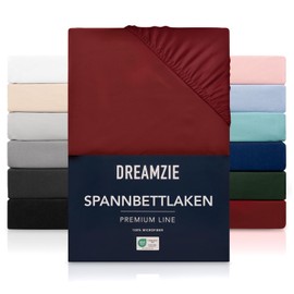Dreamzie Fitted Sheet, 140 x 200 cm, High Bridge up to 33 cm, 100% Microfibre, Burgundy, Tested for Harmful Substances (Oeko Tex), Bed Sheet with Elasticated Band