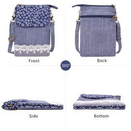 LassZone Small Crossbody Bags for Women Canvas Cell Phone Pouch Girls Purse Wallet Floral Pattern Hanbags Lightweight Shoulder Bag with Multi Pockets & Detachable Strap