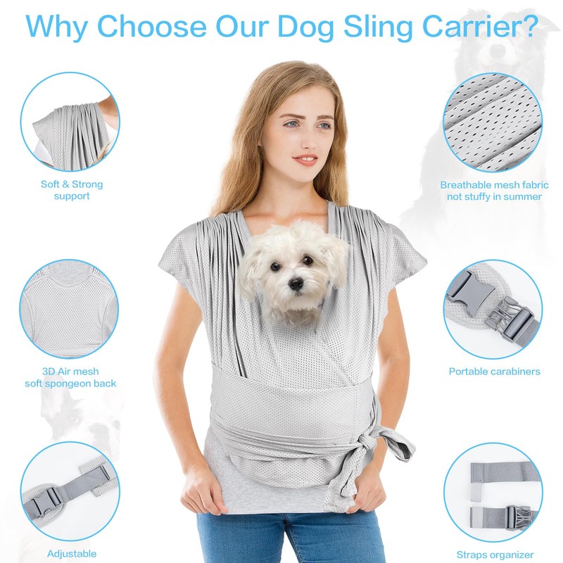 Dog Sling Carrier for Small Dogs, Front Handsfree Cat Sling