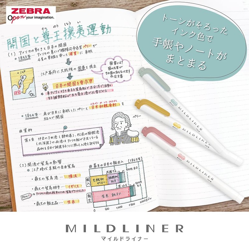 Zebra Highlighter, Mildliner, Settle Mild, Set of 5 Colors, WKT7-5C-OT