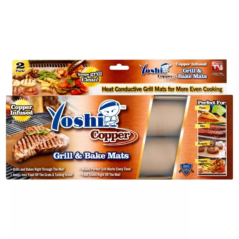 Yoshi, 2 Pack Copper Infused Grill & Bake Mats, Reusable