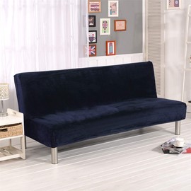 Velvet Plush Armless Sofa Slipcover,3 Seater Winter Thicker Stretch Sofa Bed Covers Furniture Protector Solid color Anti-slip Stretch Couch Covers fits Folding Sofa Bed without Armrests (Dark Blue)