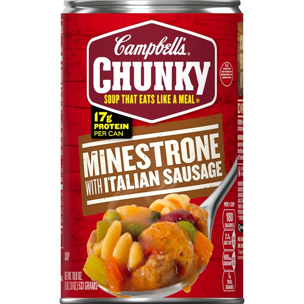 Campbell's Chunky Soup, Minestrone Soup with Italian Sausage, 18.8 Ounce Can