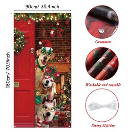 Christmas Door Cover Decoration Funny Merry Christmas Door Cover Backdrop Xmas Party Door Cover Cute Santa Dog Background Holidays Hanging Door Cover for New Year Party Winter Decorations 70 x 35 Inch