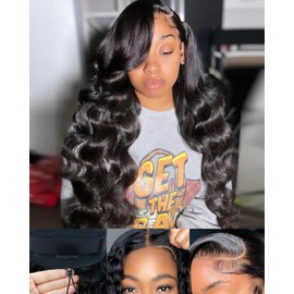 Invisi Drawstring 7x6 Body Wave Glueless Wigs Human Hair Pre Plucked Pre Cut 250% Density 26 Inch 7x6 HD Lace Front Wigs Human Hair with Elastic Drawstring for Beginner Pre Everything Ready to Go Wig